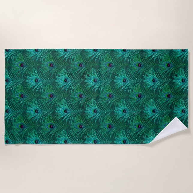 Aquamarines Peacock Feathers-Muster Strandtuch (Vorderseite)