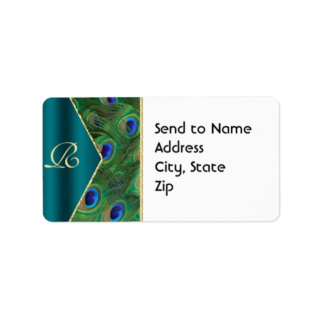 Aquamarines Pfaus-Monogramm-Adressenkennzeichen Adressaufkleber (Vorne)