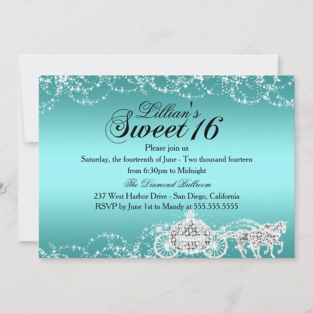 Aquamarines Pferd & Carriage Princess Sweet 16 Ein Einladung (Vorderseite)