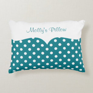 Aquamarines Polka-Punkt-Monogramm Zierkissen