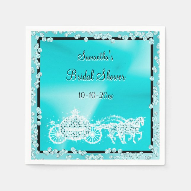 Aquamarines Princess Coach & Horses Brautparty Serviette (Vorderseite)