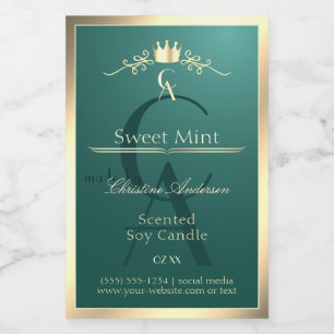 Aquamarines Produktetikett mit Goldrahmen-Monogram Lebensmitteletikett