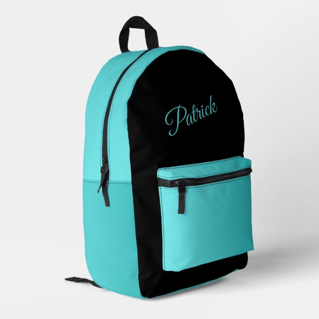 Aquamarines Register Schwarz mit Name Bedruckter Rucksack (Rückseitige Ecke links)