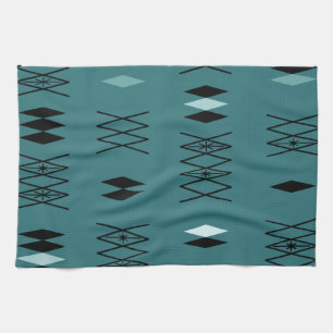 Aquamarines Retro Atomera Diamonds-Muster Geschirrtuch