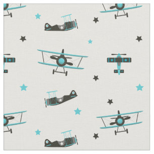 Aquamarines Retro-Flugzeugmuster Stoff