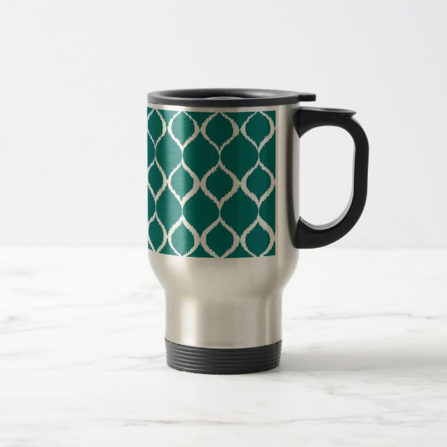 Aquamarines Retro Geometric Ikat Tribal Print Must Reisebecher (Rechts)