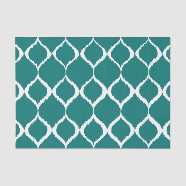 Aquamarines Retro Geometric Ikat Tribal Print Must Seidenpapier (Vorderseite)