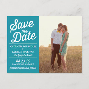 Aquamarines Retro-Script-Foto Save the Date Postka Ankündigungspostkarte