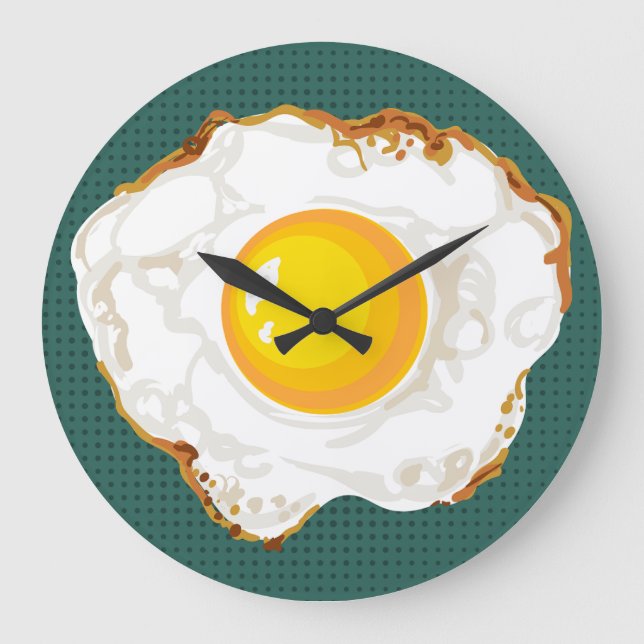 Aquamarines Retro-Style Fried Ei Küche Dekoration Große Wanduhr (Vorderseite)