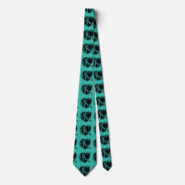 Aquamarines Ribbon Grunge Herz Krawatte (Vorderseite)