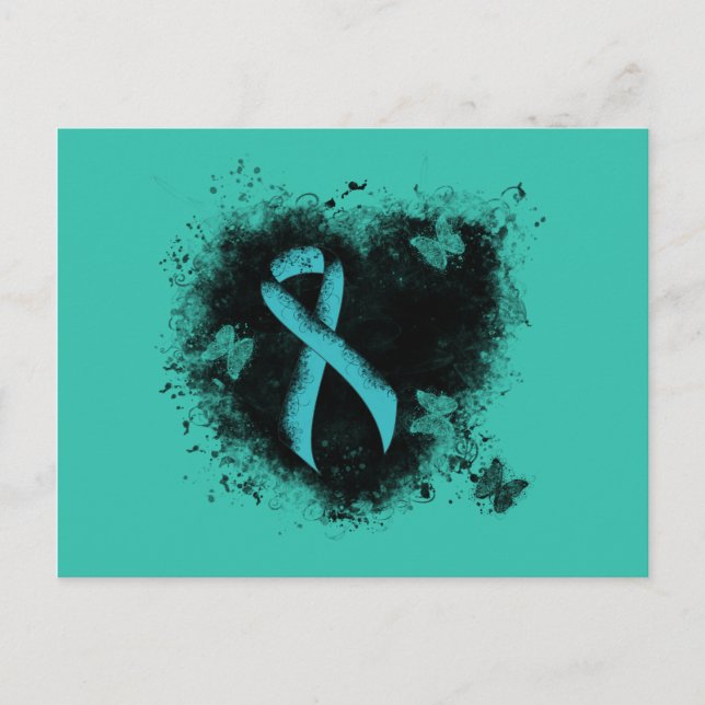 Aquamarines Ribbon Grunge Herz Postkarte (Vorderseite)