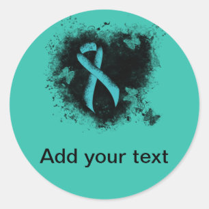 Aquamarines Ribbon Grunge Herz Runder Aufkleber