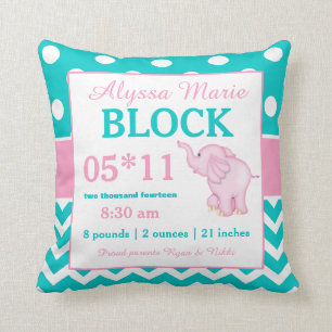 Aquamarines rosa Elefant-Baby-Mitteilungs-Kissen Kissen