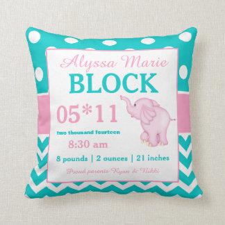 Aquamarines rosa Elefant-Baby-Mitteilungs-Kissen Kissen