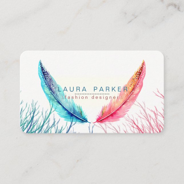 Aquamarines Rosa versieht Watercolor Boho Türkis Visitenkarte (Vorderseite)