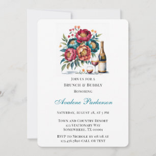 Aquamarines Rot-Orange-Bouquet-Brunch mit floralen Einladung