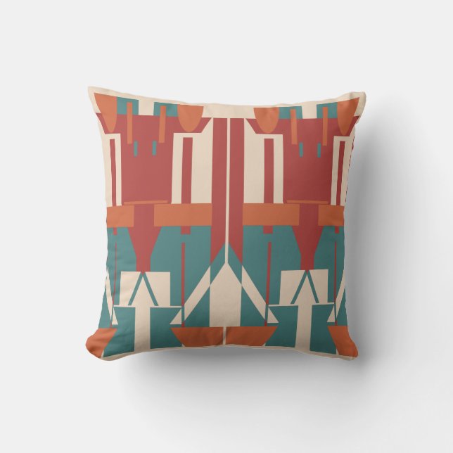 Aquamarines Rotes Orange Beige Mittelmeer Große Mo Kissen (Vorderseite)