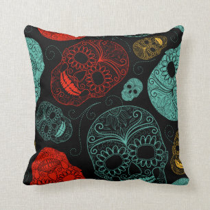 Aquamarines rotes schwarzes Schädelthrow-Kissen Kissen