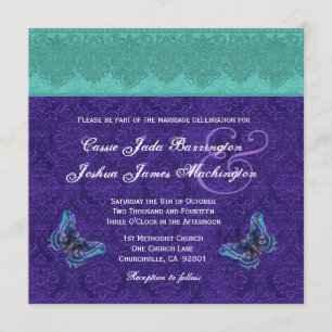 Aquamarines Royal Lila Butterfly Monogram Wedding  Einladung