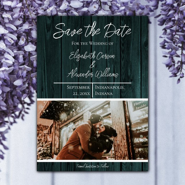 Aquamarines rustikales Foto Save the Date (Teal Rustic Photo Save the Date)