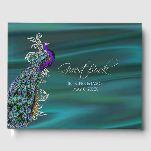 Aquamarines Satin- und Peacock-Gästebuch Gästebuch