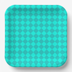 Aquamarines Schachbrett Diamantmuster Pappteller