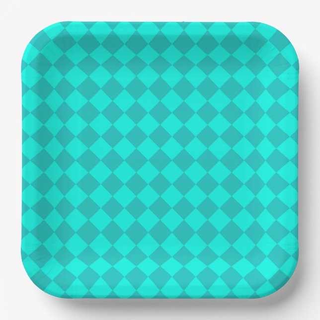 Aquamarines Schachbrett Diamantmuster Pappteller (Vorderseite)
