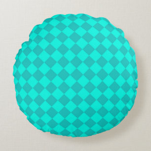 Aquamarines Schachbrett Diamantmuster Rundes Kissen