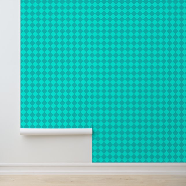 Aquamarines Schachbrett Diamantmuster Tapete (Anwendung)