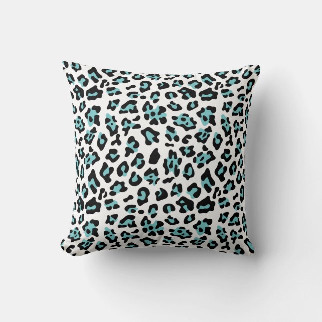 Aquamarines Schwarz-Leopard-Muster Kissen (Vorderseite)