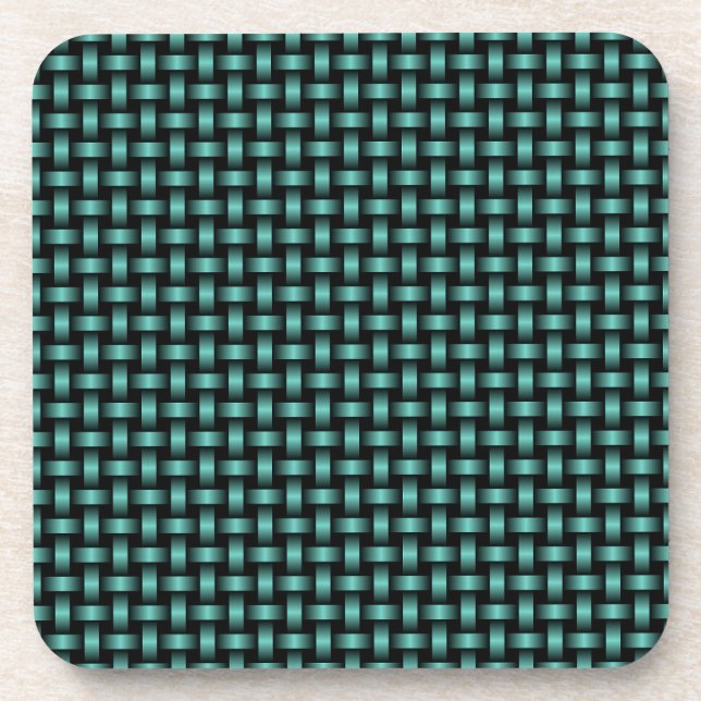 Aquamarines Schwarz-Weave-Muster Getränkeuntersetzer (Vorderseite)
