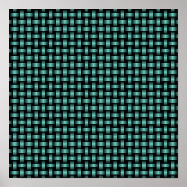 Aquamarines Schwarz-Weave-Muster Poster (Vorne)