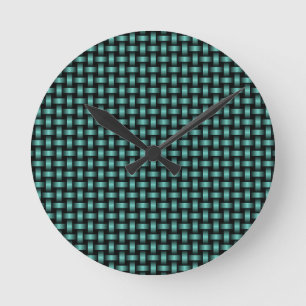 Aquamarines Schwarz-Weave-Muster Runde Wanduhr