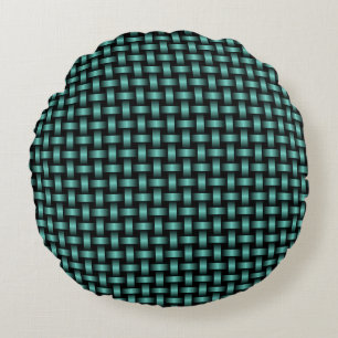 Aquamarines Schwarz-Weave-Muster Rundes Kissen