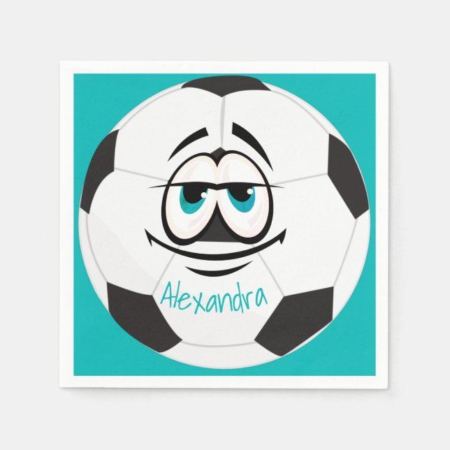 Aquamarines Schwarz-Weiß-Fußball-Lustikal Serviette (Vorderseite)