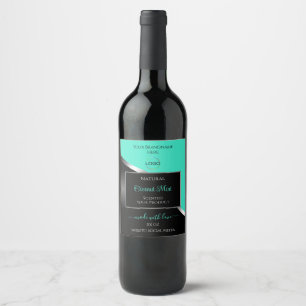 Aquamarines Schwarz-Weiß-Silber mit Logo-Produktke Weinetikett