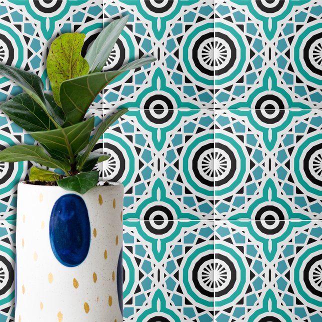 Aquamarines Schwarz-Weiß-Tribal-Ethnic Geometric-M Fliese (Von Creator hochgeladen)