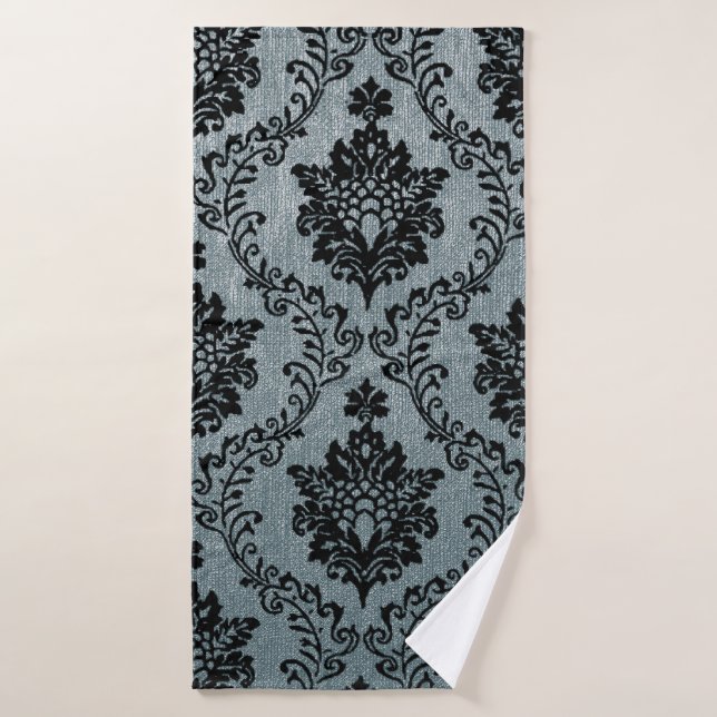 Aquamarines schwarzes Damastmuster, Jugendstil-Mus Badehandtuch (Badehandtuch)