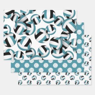 aquamarines schwarzes Mannschaftsfarben, Volleybal Geschenkpapier Set