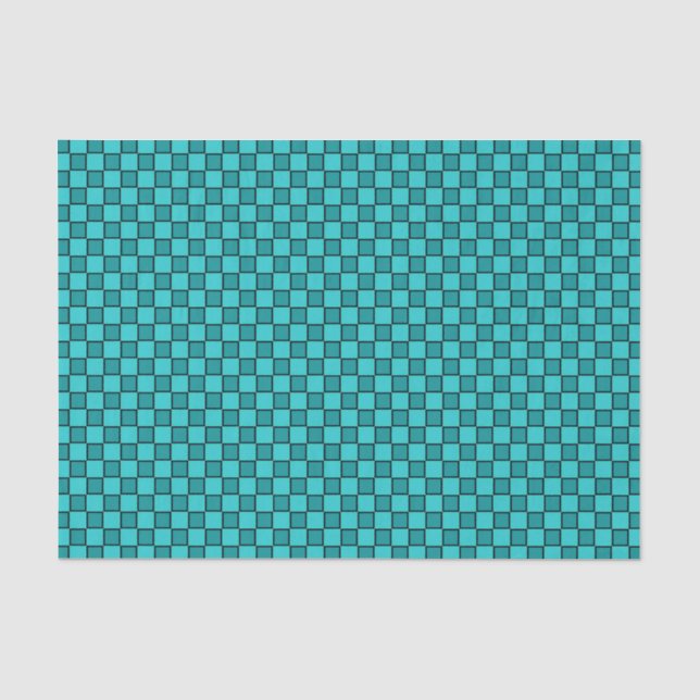Aquamarines Schwarzes Prüfbrett-Muster Seidenpapier (Vorderseite)
