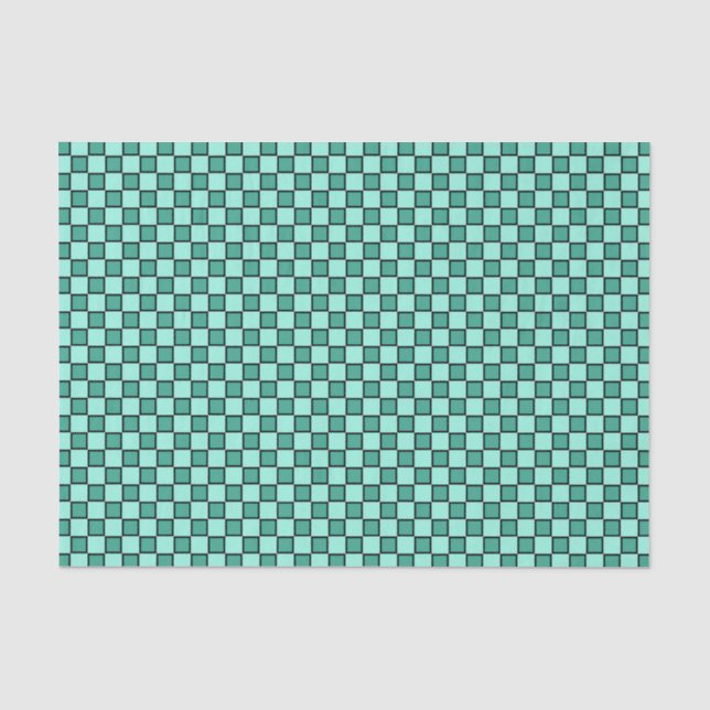 Aquamarines Schwarzes Prüfbrett-Muster Seidenpapier (Vorderseite)