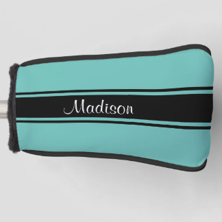 Aquamarines Schwarzes Streifen-Skript-Monogramm Golf Headcover
