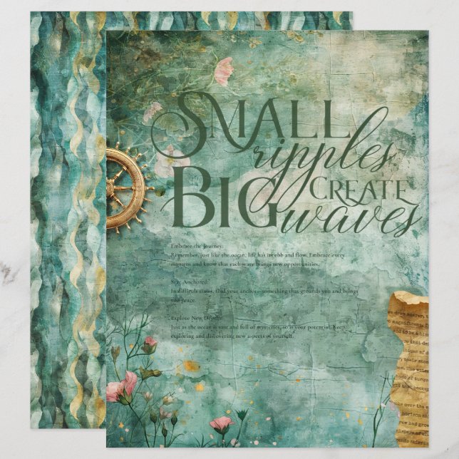 Aquamarines Scrapbook Paper zum Nautischen Ozean (Vorne/Hinten)