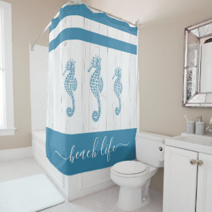 Aquamarines Seepferd Beach Life Skript weiß rusti Duschvorhang