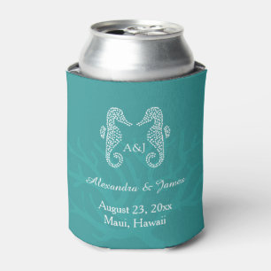 Aquamarines Seepferd Beach Wedding Monogram Dosenkühler