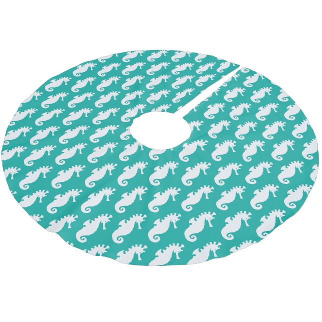 Aquamarines Seepferd Muster 1 Polyester Weihnachtsbaumdecke (Schrägansicht)
