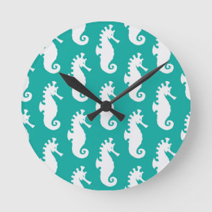 Aquamarines Seepferd-Muster 1 Runde Wanduhr