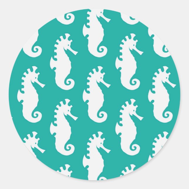 Aquamarines Seepferd Muster 1 Runder Aufkleber (Vorderseite)