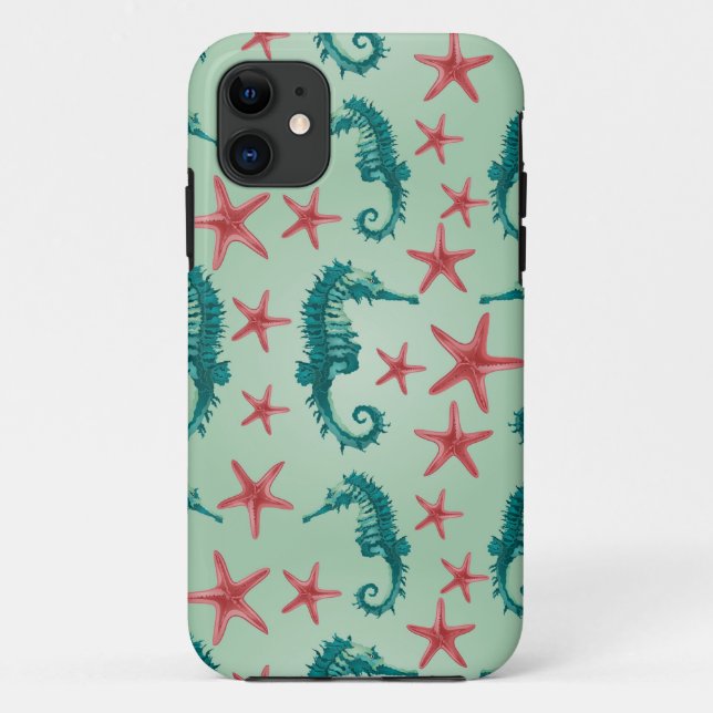 Aquamarines Seepferd-Muster 2 Case-Mate iPhone Hülle (Rückseite)