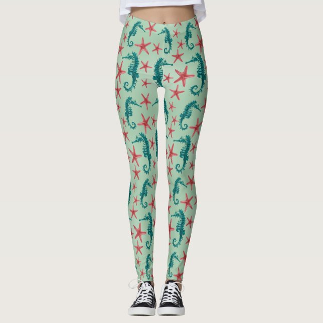 Aquamarines Seepferd-Muster 2 Leggings (Vorderseite)